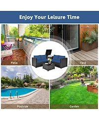 Costway 4PCS Patio Rattan Furniture Set Cushioned Loveseat Storage Table
