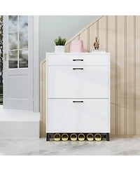 Rainsken Shoe Cabinet, Freestanding Shoe Organizer with 2 Flip Drawers, Hidden Shoe Storage Rack for Doorway, Hallway and Closet