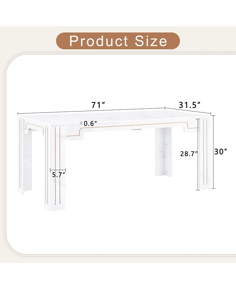 Rainsken 71 x 31.5 inch Mdf Spliced Tabletop Dining Table, Multi-Functional Table Suitable for 6-8 people, for Dining Rooms, Living Rooms
