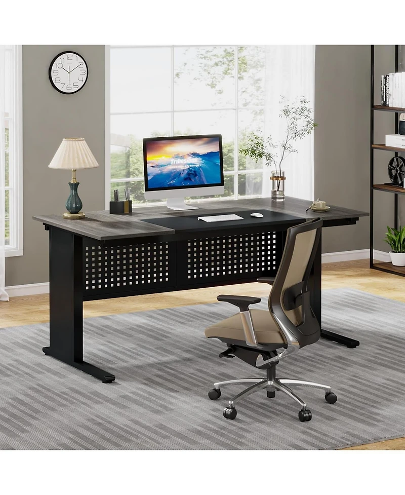 Tribesigns 63 Inch Executive Desk with File Cabinet, Large Office L Shaped Computer Desk, Business Furniture Workstation