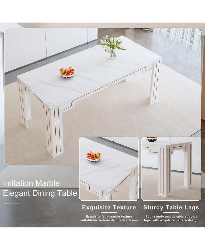 Rainsken 71 x 31.5 inch Mdf Spliced Tabletop Dining Table, Multi-Functional Table Suitable for 6-8 people, for Dining Rooms, Living Rooms