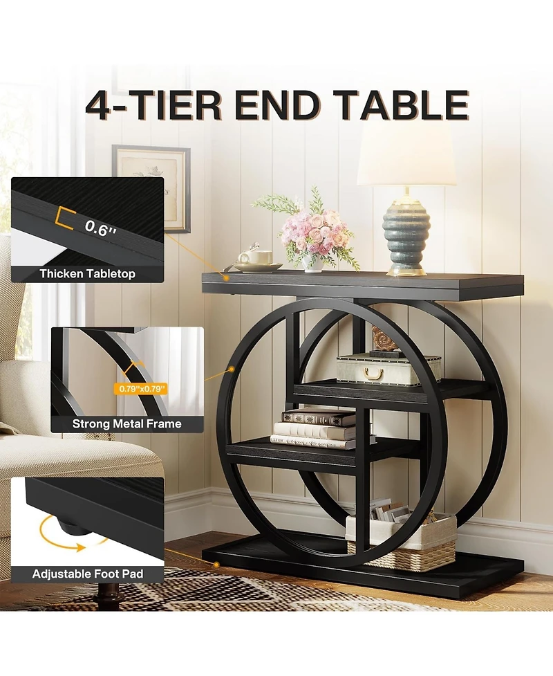 Tribesigns End Table Set of 2, 4-Tier Narrow Side Table, Wood Small Sofa Side Table, Industrial Bedside Table for Bedroom