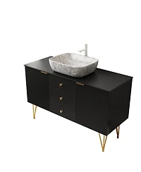 Sillysis Freestanding Black Bathroom Vanity Cabinet, Sintered Stone Top, 3 Drawers and 2 Doors Storage for Modern Bathroom