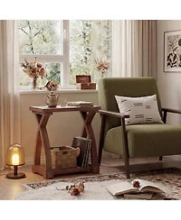 Tribesigns Solid Wood End Table, Small Side Table with Storage Shelf, 2-Tier Narrow End Table for Living Room, Bedroom, Small Spaces