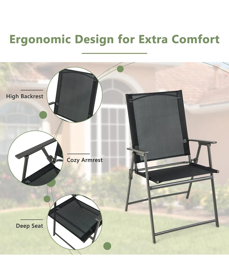 Slickblue 2 Pieces Patio Folding Chairs with Armrests for Deck Garden Yard