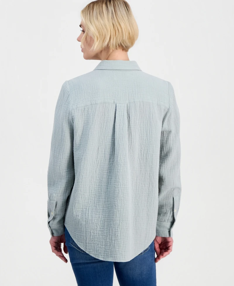 Style & Co Petite Perfect Button-Front Roll-Tab Cotton Shirt, Macy's Exclusive