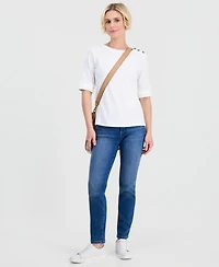 Style & Co Petite Cotton Asymmetric-Button Boat-Neck Top, Macy's Exclusive