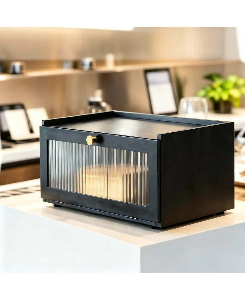 Yigii Bamboo Bread Box Kitchen Counter Storage Container with Window Large Capacity