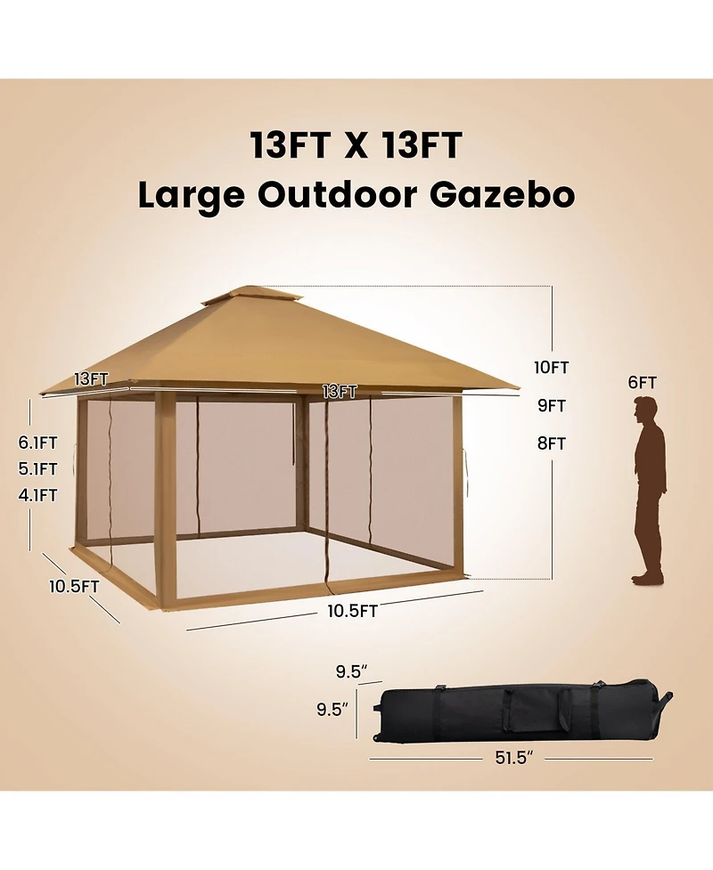 Slickblue 13 x 13 Feet Pop-up Instant Gazebo Canopy Tent with Mesh Sidewall