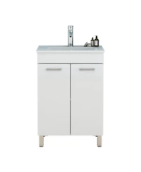 Sillysis Glossy White Freestanding Bathroom Vanity with Ceramic Sink, Soft Close Doors
