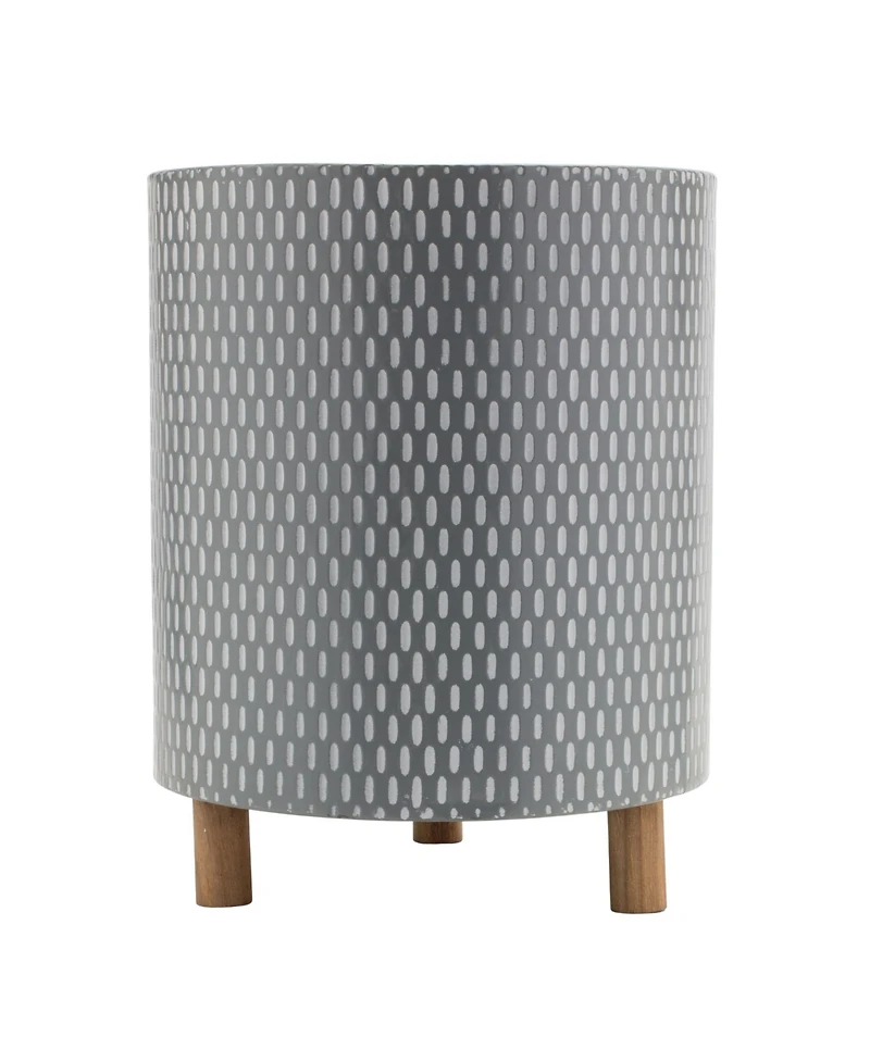 Slickblue Iron Metal Planter With Geometric Design And Wood Legs (Set of 3)