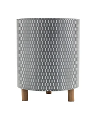 Slickblue Iron Metal Planter With Geometric Design And Wood Legs (Set of 3)