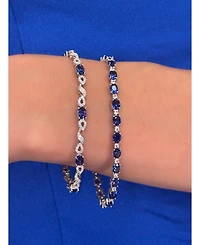 Suzy Levian Sterling Silver Oval-Cut Sapphire & Created White Tennis Bracelet