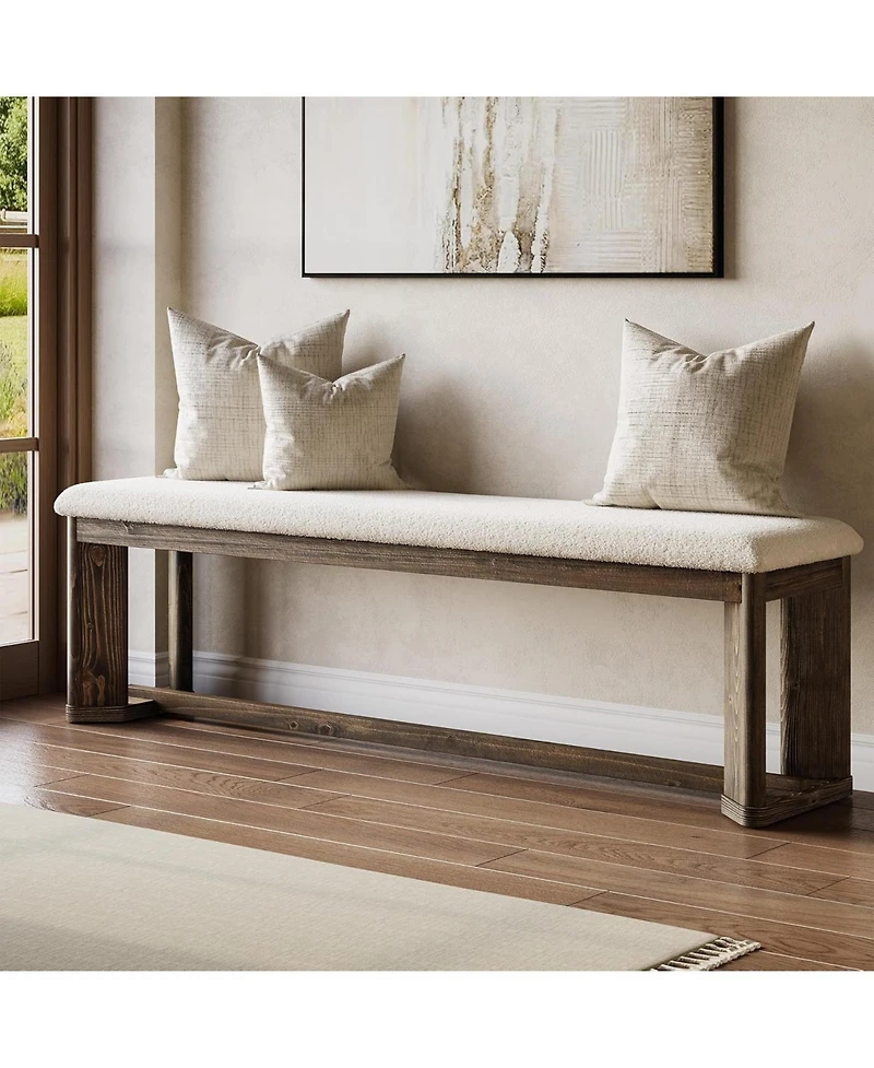 Tribesigns 63" Upholstered Bench, Solid Wood Entryway Shoe Bench with Cushion, Long Modern Farmhouse End of Bed Bench
