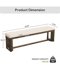 Tribesigns 63" Solid Wood Dining Bench, Upholstered Farmhouse Dining Bench with Faux Lamb Fur Seat,Kitchen Table Bench with Antique Brown Legs
