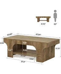 Tribesigns 47.24" Coffee Table, 2-Tier Simple Rectangle Center Table for Living Room, Farmhouse Wooden Accent Cocktail Tea Table