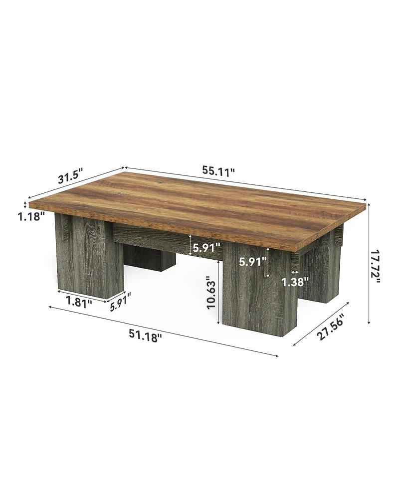 Tribesigns 55" Rectangle Coffee Table, Farmhouse Style Cocktail Table, Modern Center Table