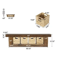 Tribesigns End of Bed Bench with Storage, 63" Thickened Wooden Shoe Bench, Farmhouse Indoor Bench Seat