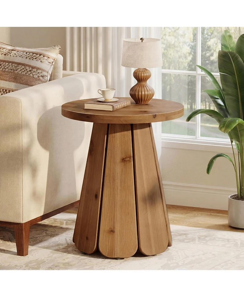 Tribesigns 20" Solid Wood End Table Set of 2, Round Side Table with Splayed Base, Farmhouse Nightstand Accent Table