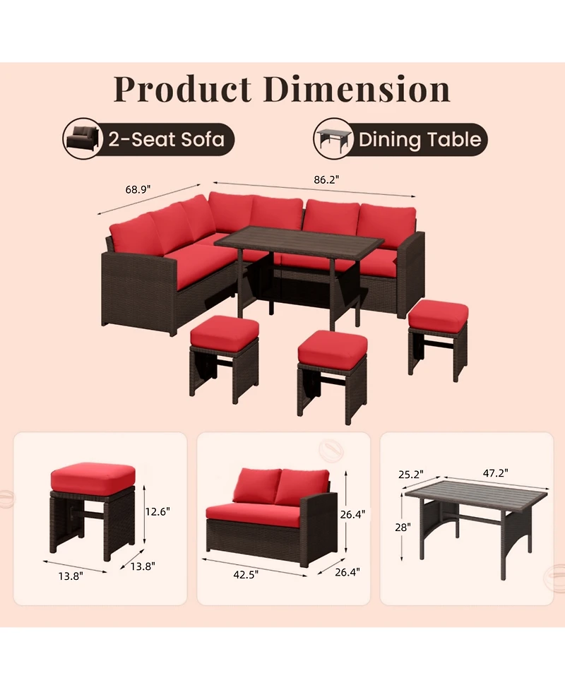 Aecojoy 7 Pieces Outdoor Wicker Rattan Furniture Set