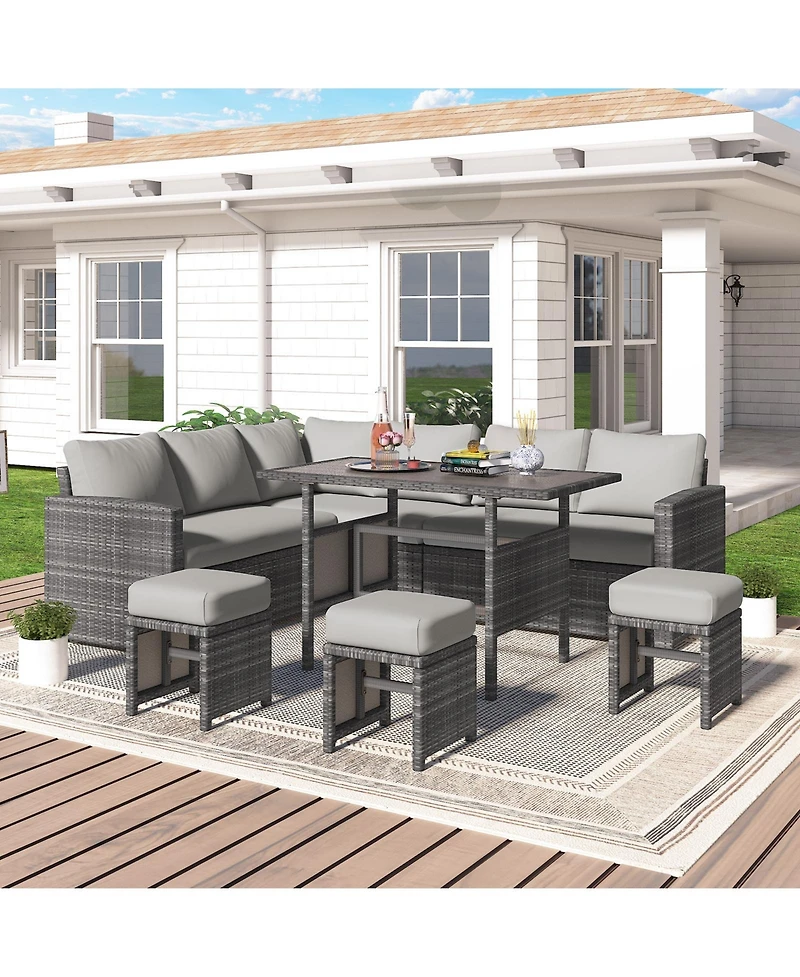 Aecojoy 7 Pieces Outdoor Wicker Rattan Furniture Set