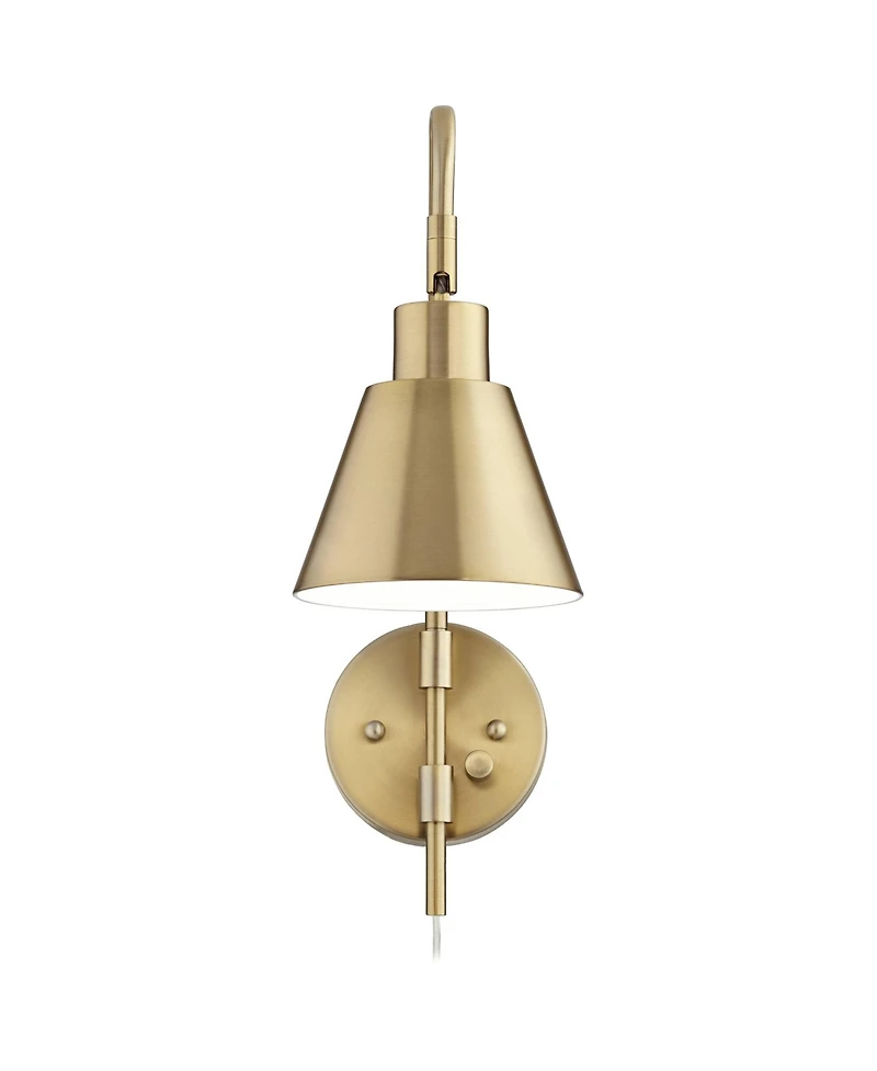 Marybel Adjustable Swing Arm Wall Lamp Dimmable Antique Brass Plug-In Light Fixture Down light Shade for Bedroom Bedside House Reading Living Room Hom