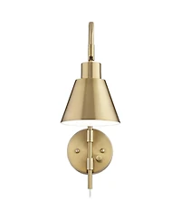 Marybel Adjustable Swing Arm Wall Lamp Dimmable Antique Brass Plug-In Light Fixture Down light Shade for Bedroom Bedside House Reading Living Room Hom