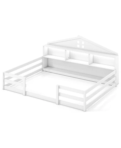 Slickblue Montessori Floor Bed Frame with Storage Compartments and Shelf for Toddler Bedroom