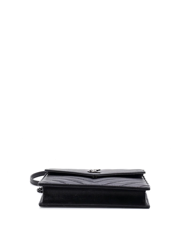 Pre-Owned Saint Laurent Small Classic Monogram Wallet on Chain Matelasse Chevron Leather