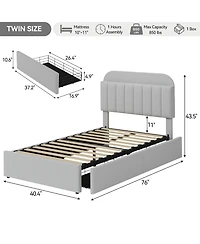 Homfan Twin Bed Frame with 2 Drawers, Boucle Upholstered Bookcase Headboard, Kids Bed, Easy Assembly, No Box Spring