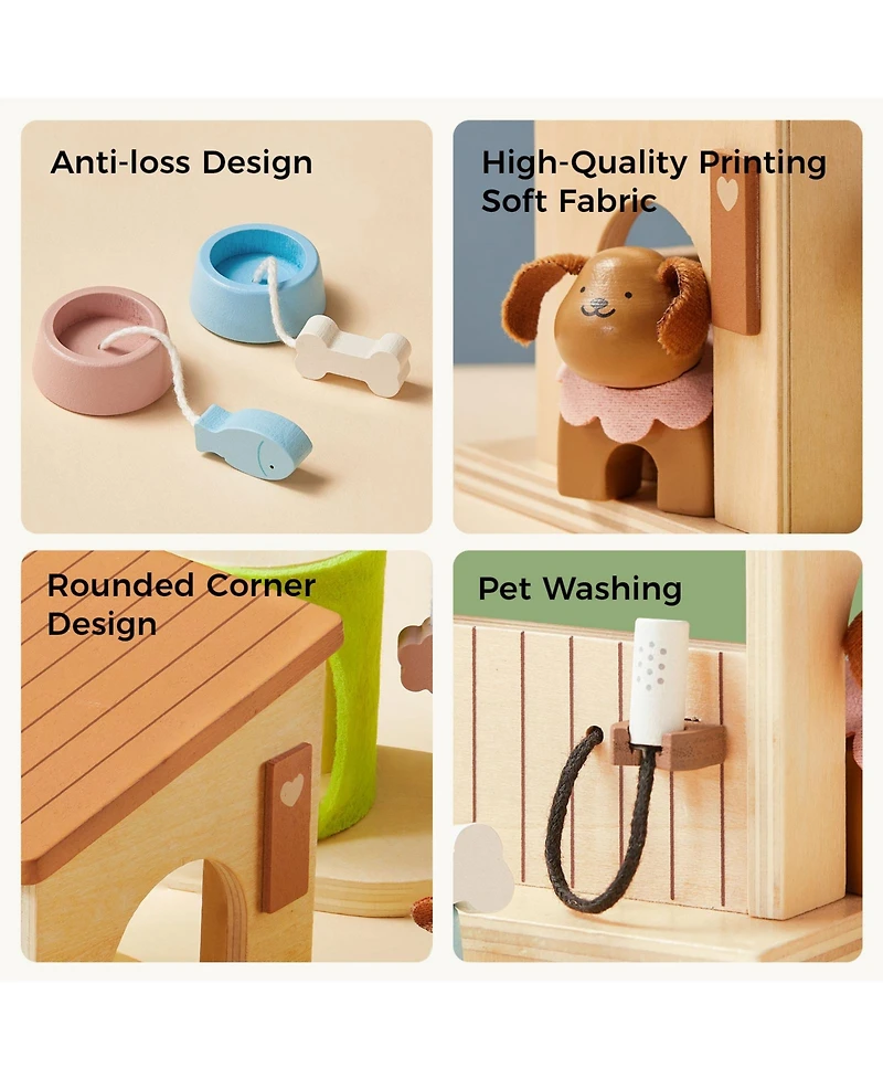 Tiny Land Wooden Dollhouse Accessories & Animal Dolls House Furniture Set