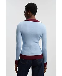 Karen Millen Women's Rib Knit Contrast Hem Collared Top