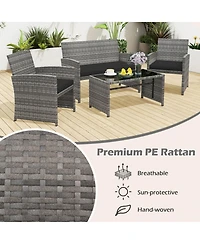 Sugift 4 Piece Patio Conversation Set with Rattan Chairs Loveseat and Table