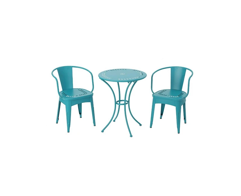 sumyeg 3-Piece Floral Pattern Iron Bistro Set with Stackable Chairs
