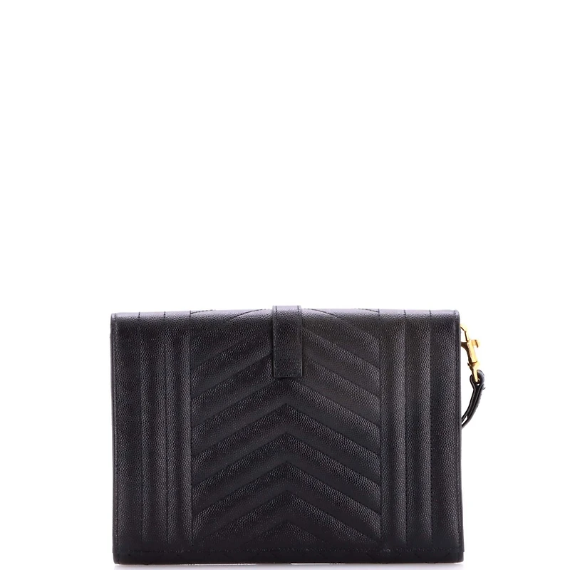 Pre-Owned Saint Laurent Classic Monogram Envelope Wristlet Clutch Mixed Matelasse Leather