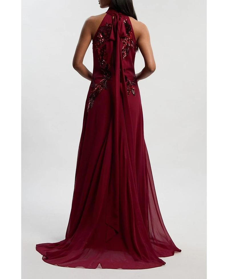 Karen Millen Women's Feather Embellished Halter Maxi Dress