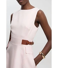 Karen Millen Women's Fitted Belt Crew Neck Midi Dress