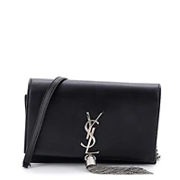 Pre-Owned Saint Laurent Small Classic Monogram Tassel Crossbody Bag Grainy Leather