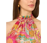Msk Petite Printed Trapeze Halter Neck Dress