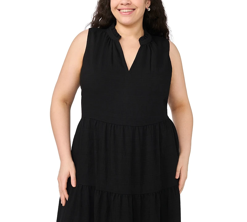 Msk Plus Split Crewneck Sleeveless Tiered Maxi Dress