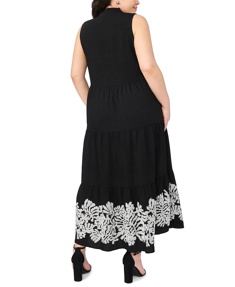 Msk Plus Split Crewneck Sleeveless Tiered Maxi Dress