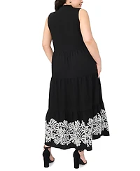 Msk Plus Split Crewneck Sleeveless Tiered Maxi Dress