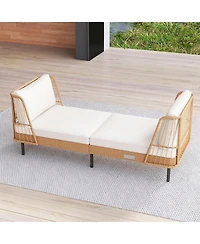Sugift Outdoor Wicker Daybed Boho Rattan Loveseat Sofa with Seat and Back Cushions