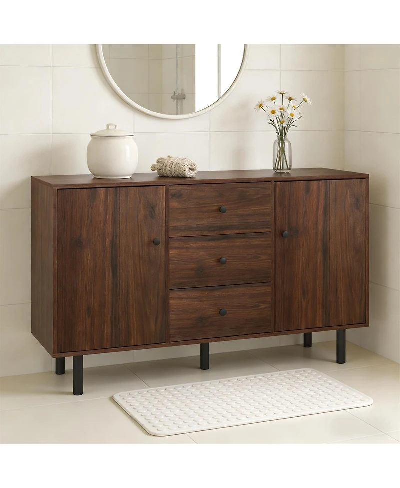 Clihome Accent Cabinet Console Storage Cabinet with 2 Cabinets 3 Drawers