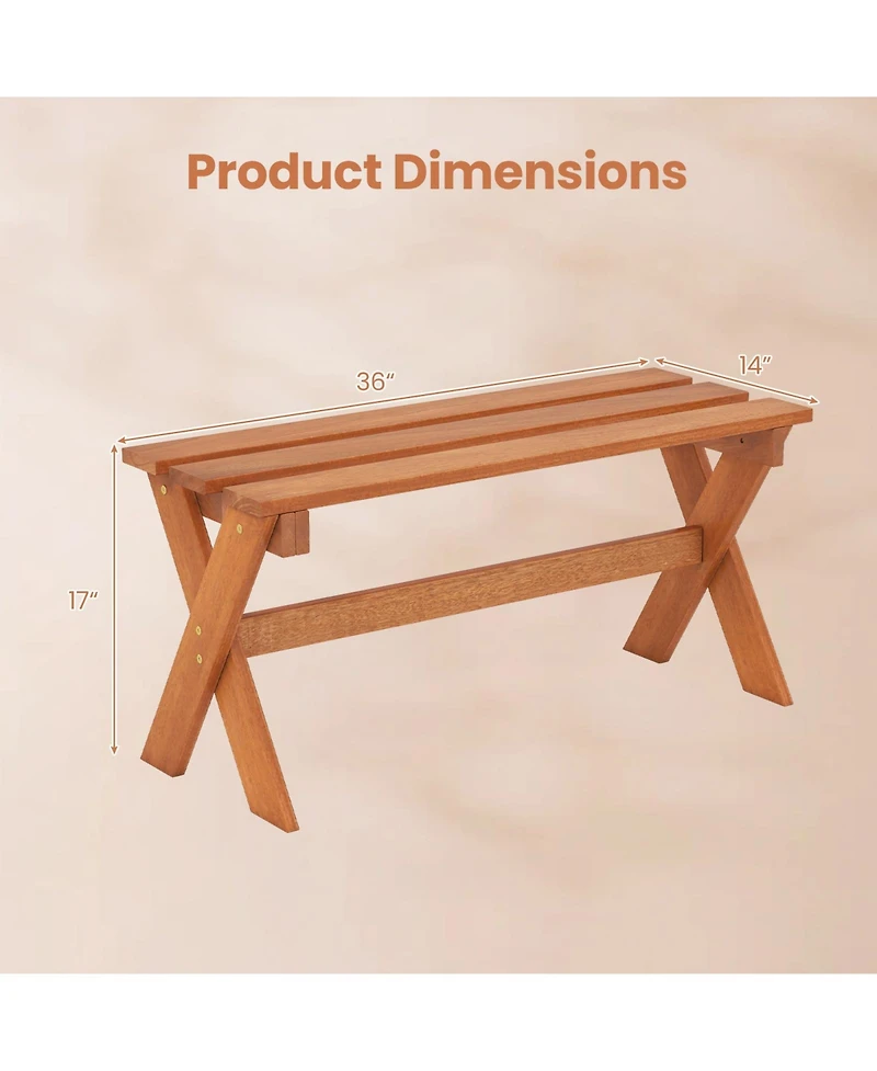 Gymax 36'' Outdoor Solid Wood Bench Set of 2 Teak Oil Finish and Slatted Seat for Porch