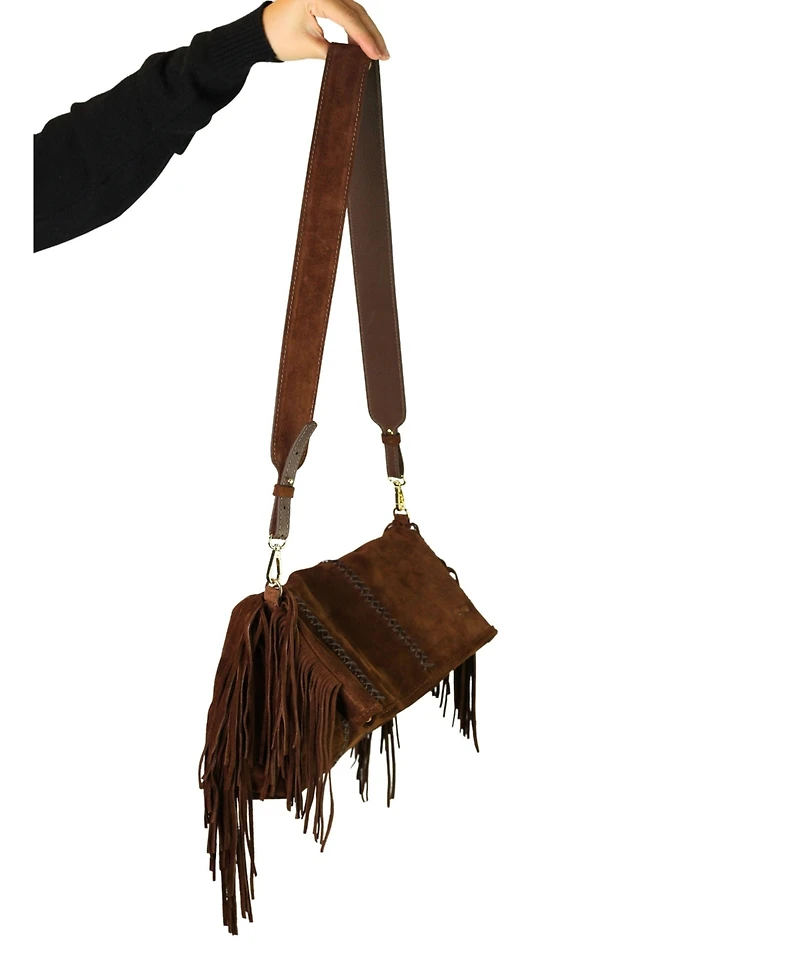 Large Fringe Suede Crossbody Messenger