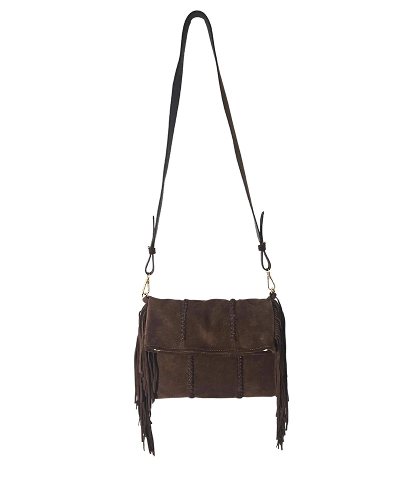 Carlos Falchi Medium Fringe Suede Crossbody Messenger