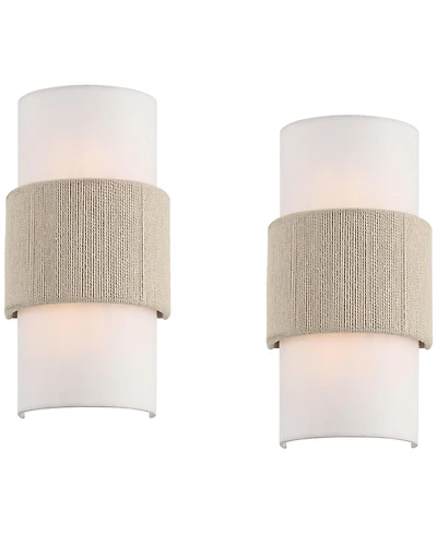 360 Lighting Cabo 14 1/2" Linen and Rope 2-Light Wall Sconce Set of 2