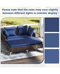 Gymax Outdoor Rattan Double Daybed Wicker Chaise Lounge for 2 w/ Seat & Back Cushions