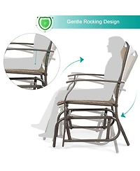 Costway 3PCS Patio Bistro Furniture Set Rocking Glider Chair Glass Table